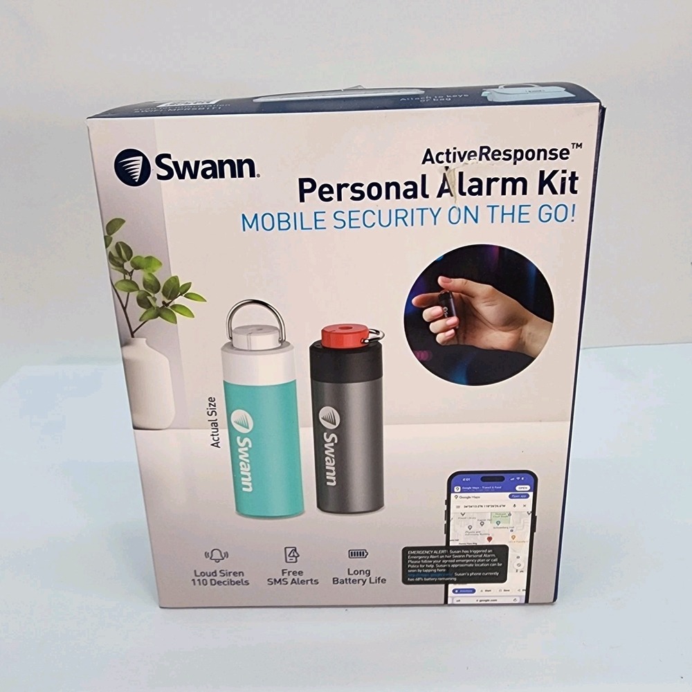 Swann ActiveResponse Personal Alarm Kit Aqua Graphite 110dB Siren SMS Keyring